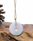 "Good Luck Button" Jadeite Jade Lucky KouKou Pendant With 14K Yellow Gold Bail