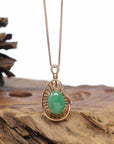 18K Rose Gold Oval Imperial Jadeite Jade Cabochon Necklace with Diamonds