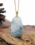 Genuine Ice Jadeite Jade RuYi Pendant Necklace With 18K Gold Bail