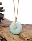 "Good Luck Button" Jadeite Jade Lucky KouKou Pendant With 14K Yellow Gold Bail