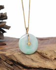 "Good Luck Button" Jadeite Jade Lucky KouKou Pendant With 14K Yellow Gold Bail