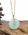 "Good Luck Button" Jadeite Jade Lucky KouKou Pendant With 14K Yellow Gold Bail
