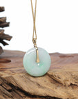 "Good Luck Button" Jadeite Jade Lucky KouKou Pendant With 14K Yellow Gold Bail