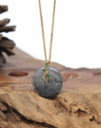 Baikalla "Good Luck Button" Necklace Ice Black Jadeite Jade Lucky KouKou Pendant Necklace