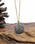 Baikalla "Good Luck Button" Necklace Ice Black Jadeite Jade Lucky KouKou Pendant Necklace