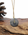 Baikalla "Good Luck Button" Necklace Ice Black Jadeite Jade Lucky KouKou Pendant Necklace