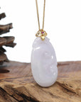 Genuine Lavender Jadeite Jade RuYi Pendant Necklace With 18K Gold Bail
