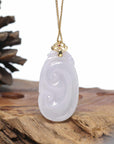 Genuine Lavender Jadeite Jade RuYi Pendant Necklace With 18K Gold Bail