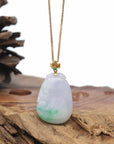 Genuine Lavender Jadeite Jade RuYi Pendant Necklace With 18K Gold Bail