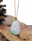 Genuine Lavender Jadeite Jade RuYi Pendant Necklace With 18K Gold Bail