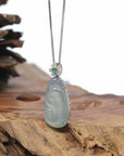 18K Gold & Genuine Ice Jadeite Jade RuYi Pendant Necklace