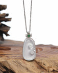 18K Gold & Genuine Ice Jadeite Jade RuYi Pendant Necklace