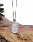 18K Gold & Genuine Ice Jadeite Jade RuYi Pendant Necklace