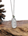 18K Gold & Genuine Ice Jadeite Jade RuYi Pendant Necklace