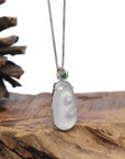 18K Gold & Genuine Ice Jadeite Jade RuYi Pendant Necklace
