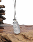 18K Gold & Genuine Ice Jadeite Jade RuYi Pendant Necklace