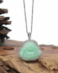 Natural Jadeite Jade Buddha Necklace With Gold Diamond Bail