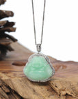 Natural Jadeite Jade Buddha Necklace With Gold Diamond Bail