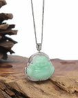 Natural Jadeite Jade Buddha Necklace With Gold Diamond Bail