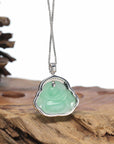 Natural Jadeite Jade Buddha Necklace With Gold Diamond Bail