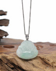 Natural Jadeite Jade Buddha Necklace With Gold Diamond Bail