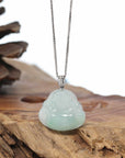 Natural Jadeite Jade Buddha Necklace With Gold Diamond Bail