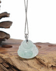 Natural Jadeite Jade Buddha Necklace With Gold Diamond Bail