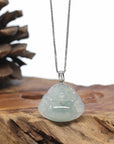 Natural Jadeite Jade Buddha Necklace With Gold Diamond Bail