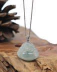 Natural Jadeite Jade Buddha Necklace With Gold Diamond Bail