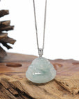 Natural Jadeite Jade Buddha Necklace With Gold Diamond Bail