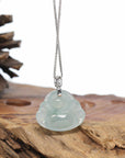 Natural Jadeite Jade Buddha Necklace With Gold Diamond Bail