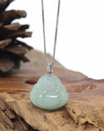Natural Jadeite Jade Buddha Necklace With Gold Diamond Bail