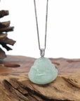 Natural Jadeite Jade Buddha Necklace With Gold Diamond Bail