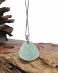 Natural Jadeite Jade Buddha Necklace With Gold Diamond Bail