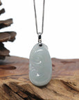 Genuine Ice Jadeite Jade RuYi Pendant Necklace With 18K Gold Bail