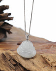 Natural Jadeite Jade Buddha Necklace With Gold Diamond Bail