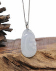 Genuine Ice Jadeite Jade RuYi Pendant Necklace With 18K Gold Bail