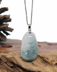 Genuine Ice Jadeite Jade RuYi Pendant Necklace With 18K Gold Bail