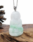 Genuine Burmese Jadeite Jade Guanyin Necklace With 14K Good Bail