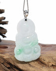 Genuine Burmese Jadeite Jade Guanyin Necklace With 14K Good Bail