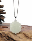 Baikalla "Lucky Lotus" White Nephrite Jade Pendant Necklace