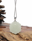 Baikalla "Lucky Lotus" White Nephrite Jade Pendant Necklace