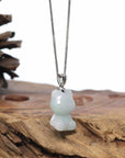 Baikalla Genuine Jadeite Jade Bear Pendant Necklace With Silver Bail (
