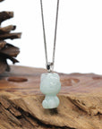 Baikalla "Lucky Kitten" White Jadeite Jade Pendant Necklace With Silver Bail