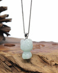 Baikalla "Lucky Kitten" White Jadeite Jade Pendant Necklace With Silver Bail