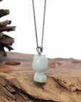 Baikalla "Lucky Kitten" White Jadeite Jade Pendant Necklace With Silver Bail
