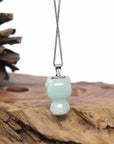 Baikalla "Lucky Kitten" White Jadeite Jade Pendant Necklace With Silver Bail