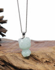 Baikalla "Lucky Kitten" White Jadeite Jade Pendant Necklace With Silver Bail