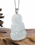 Genuine Burmese Blue Jadeite Jade Guanyin Necklace