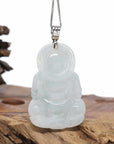 Genuine Burmese Blue Jadeite Jade Guanyin Necklace